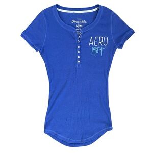 Aeropostale Y2K AERO 1987 Short Sleeve Graphic Ribbed Henley Shirt
